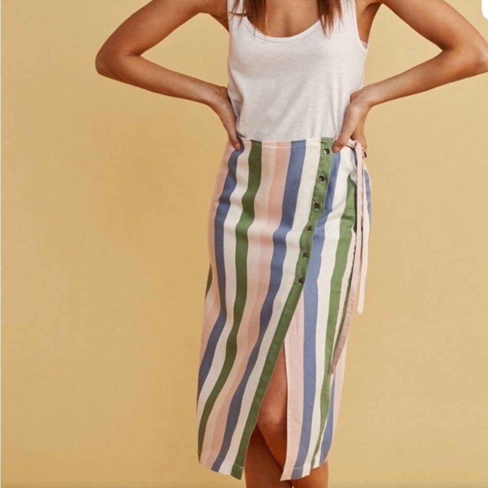 Marine Layer Striped Midi Skirt in Pink, Blue, Green, Cream